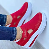 Spring And Summer New Large-Size Leisure Single Shoes Women Thick Sole Flying Weaving Breathable Magic Stick Casual Mesh