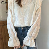 Women Blouse Elegant Romantic Embroidery Spring Tender Long Sleeve White All-match Pure Top Office Street Leisure Comfort
