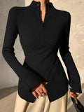 Hem High-Necked Shirt Women's Women's Cross-Sleeve Knitted