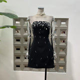 High-End Famous Yuan Qianjin Charming Exquisite Pure Hand Nail Beaded Tectored Dress Light Luxury Dress