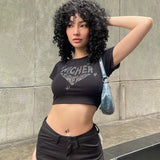 2024 New Round Collar Hot Diamond Love Wing Print Short-Sleeved T-Shirt Summer Short Hottie