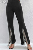Waist Pants For Women Hollow Out Skinny Long Trousers 2023 Fashion New Solid Streetwear Female Split Flare Pants Ropa