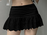 Temperament Sweet And Spicy White Hook Flower Hollow Skirt Folded Lace A Short