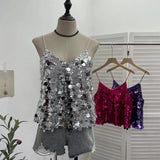 Shoot Hottie Sexy Night Club Heavy Bling Flash Shiny V Tie Sling Vest Sleeveless Top