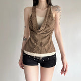 Hottie Wasteland Personality Fashion Hole-Breaking Collar Body Bump Color Slimless Sleeveless Vest Top