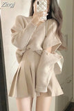Vintage Sweet V-neck Wool Sweater and Pleated Mini Skirt Folds Two Piece Sets Womens Festival Outifits Winter 2023
