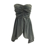 Real Shooting Niche Hottie Sexy Breast-Wearing Waist Folded Open Fork Water Washing Denim Wrapped Breastless Sleeveless Top