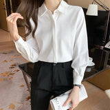 Women's Shirt Chiffon Blouses for Women Full Sleeve Button Up Tops Polo Neck Woman Blouse Tops Female 2023 Basic Shirts