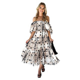 Zingj Summer Style New Hot Style Holiday Style Bubble Sleeve Print French Cake