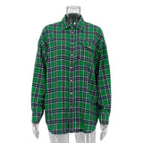 Zingj New Vintage Plaid Shirt Women's Casual Plaid Top Versatile Lapel Loose Medium Long Shirt-Outfit