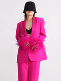 Zingj New Temperament Top Collar With Diamond Design Sense Cuff Stitching Ostrich Hair Long Sleeve Suit Spring