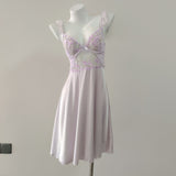 Embroidered Small Flower Long Sling Aja Skirt Girl New Light Luxury Sexy Ice Silk Thin Belt Steel Ring Pyjamas
