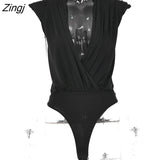 V Neck Black Rompers Women Sexy Slim High Waist Elegant Female Overalls 2023 Spring Sleeveless Bodycon Ladies
