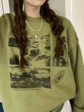 Landscape Print Crew Sweatshirt-Outfit