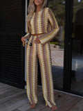 Women's Long-Sleeved Trousers Two-Piece Round Collar Crochet Girl Knitted Women