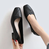 And Autumn Thick Heel Single Shoes Women's Small Leather Shoes Heel High Heels French Workplace Square Head Grandmother Shoes Korean