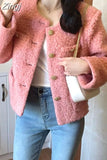Winter 2023 Short Jacket Coat Women Pink Coats Womens Korean Office Ladies Fluffy Coat Warm Outerwear Woman