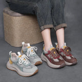 Leather Thick-Soled Fork Forrest Shoes Women's Spring And Autumn New Comfortable Old Dad Shoes Net Breathable Sports Casual