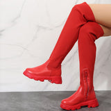 High-Shoe Women 2025 Autumn And Winter New Round Knee Round Head Solid Color Flying Socks