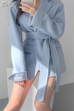 Autumn Winter Woman Vintage Blazer Woolen Coat Women Fashion Elegant Coat Korean New Ladies Casual Lace Up Thick