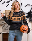 And Winter Sweater Women's Halloween Pumpkin Embroidery Retro Wave Point Long-Sleeved Knitted Shirt
