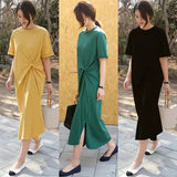Zingj T-Shirt Women Summer 2024 New Korean Version Of Plus-Size Women's Loose Show Thin Over The Knee Long T-Shirt Skirt