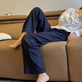 Class Recommendation!High-End Rain-Dew Linen Ready-On-Wear~ Tibetan Blue Casual Trousers Women's Soft Skin Straight