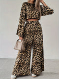 2025 New Leopard-Print Loose Comfortable Long-Sleeved Trousers Two-Set Ladies