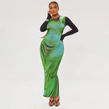 Zingj Women's Wear 2025 Spring Fashion New Round Collar Print Long Sleeve Fanny Pack Hip Dress Children's