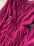 Autumn Women Draped Chiffin Dress Femael Vintage Round Neck Puff Long Sleeve High Waist A-Line Loose Pleated Robe