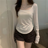 Zingj T-Shirt Women's Autumn And Winter New Trendy Ins Irregular Slim Students Casual Short Top Girls