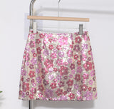 Heavy Industry Lighting Flowers A-Word Skirt High Waist Thin Ass Anti-Light Short Skirt Women