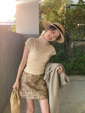 Xixi 13 Lines 2025 Spring New High Waist Half Skirt A Word Bag Hip Short Skirt