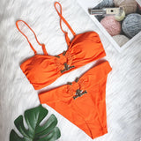 Zingj New Sexy Swimsuit Metal Accessories Hollow Bikini Solid Color Strapless High Waist Women's