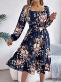 Shooting Spring And Summer Elegant Flowers Lead Long Sleeves To Close Waist Lotus Leaf Side A Dress Women's
