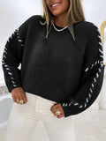 And Winter New Sweater Women Loose Knitting Line Hit The Color Round Collar