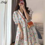Women Summer Kawaii Japanese Style Floral Empire Turn-down Collar Female Sweet College Folds All-match Casual Loose