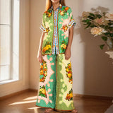 Women's Clothing Printing Color Loose Waist Pocket Broad Legs Casual Fashion Set Women's Two