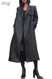 Spring Autumn Long Black Soft Pu Leather Trench Coat for Women Belt Double Breasted Cool Handsome European Fashion
