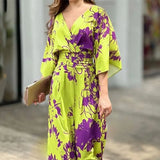 New Women's Wear In Fashion Elegant Print Bat Sleeves V-Neck Women's Jumpsuit Women