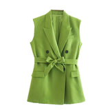 Women's Belt Vest 3035587 Vertical High Waist Trousers 2927587