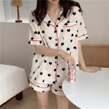 Sets Women Geometric Design Temper Baggy Short Sleeve Cozy Summer Casual Homewear Chic New Simple Fashion Classic Ulzzang 211-1-Outfit