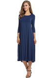 Women's Clothing 2025 Spring New Dress Fashion Casual Fold Seven-Sleeve Solid