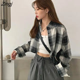 Sale Shirts Women Chic Plaid Stylish Summer Long Sleeve Sun-proof Schoolgirls Crop Top All-match Simple Teens Outerwear