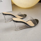 Summer New Fashion High-Heeled Slippers Women Transparent Slope Shoes One-字 Type Wearing Fairy Cool Slippers