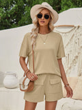 Hot Selling Women's Wear 2025 Casual Wind Loose Round Collar Solid Color Short-Sleeved Top Shorts