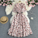 Zingj Summer New Temperament Shirt Dress Female Print Close Waist Over The Knee Big Place Socialite Floral Long Skirt