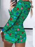 Christmas Romper Women Xmas Print Long Sleeve Sleepwear Pajamas Bodysuit Playsuit Romper Nightwear Adults