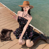 Zingj Photo Summer New Thai Fashion Seaside Holiday Wind Small Print Elastic Lace With A Strapless