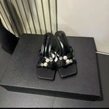Clip Toe Cool Slippers 2025 Summer New External Wear High Heels Fashion Coarse Square Women's